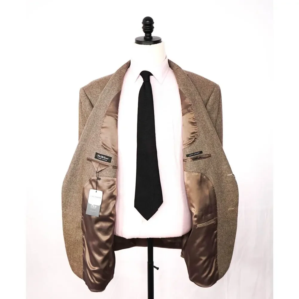 $1,295 SAKS 5TH AVE - Brown Herringbone Cashmere Blazer - 50R